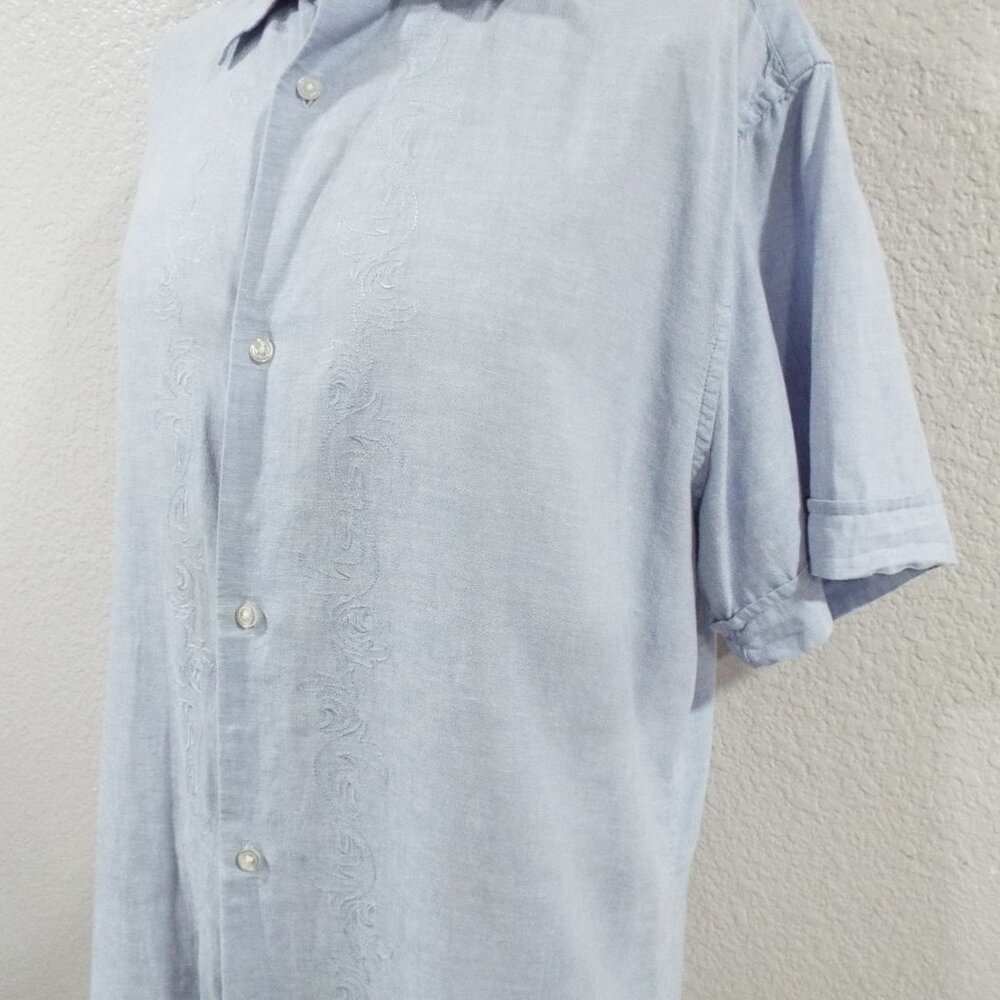Banana Republic Men's Short Sleeve Linen Embroidered Light Blue Button-Down XL